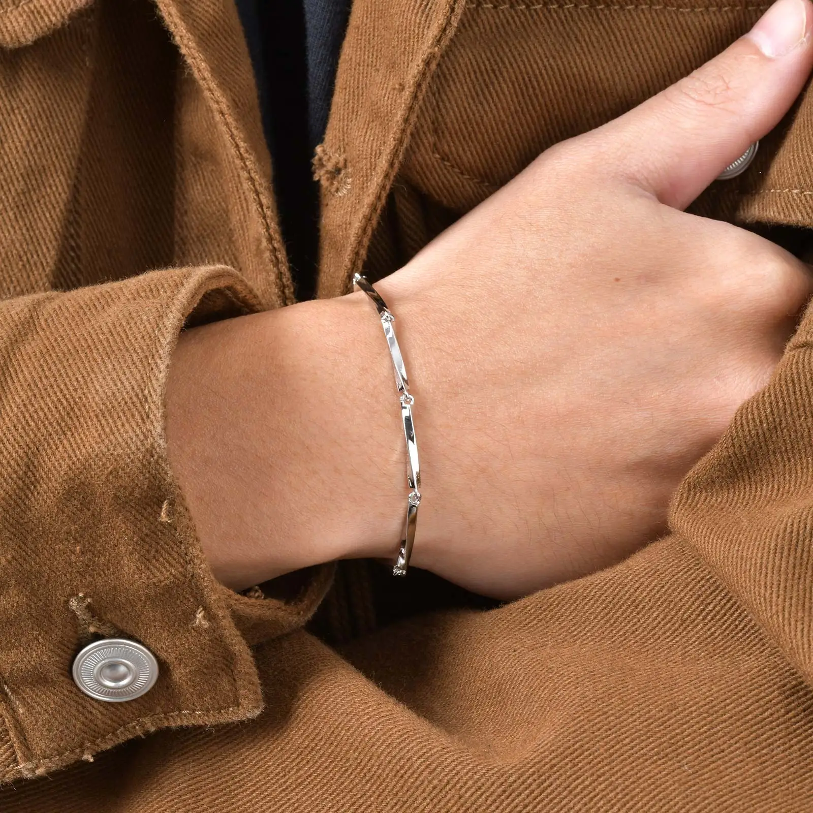 Vnox Mobius Couple Bracelet for Men Women, Silver Color Link Twist Chain Adjustable Wristband, Valentine's Day Anniversary Gifts