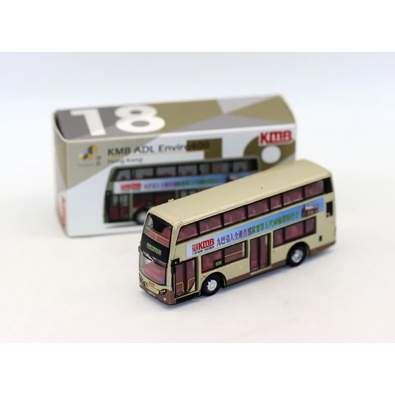 Diecast escala 1:64 Tiny 18 Kowloon Hong Kong KMB ADL de dos pisos Blue Bay Península aleación autobús modelo coleccionable juguete para regalo