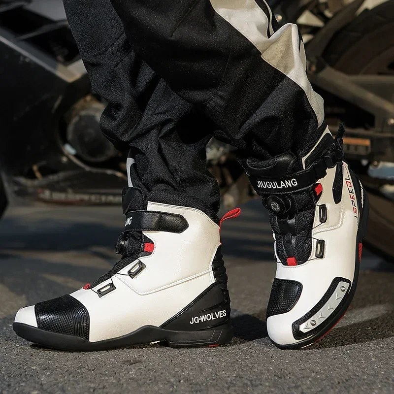 

Nine-strand wolf waterproof motor boots, Non-slip middle-top riding shoes, Men's moto travel gear, Wear-resistant footwear