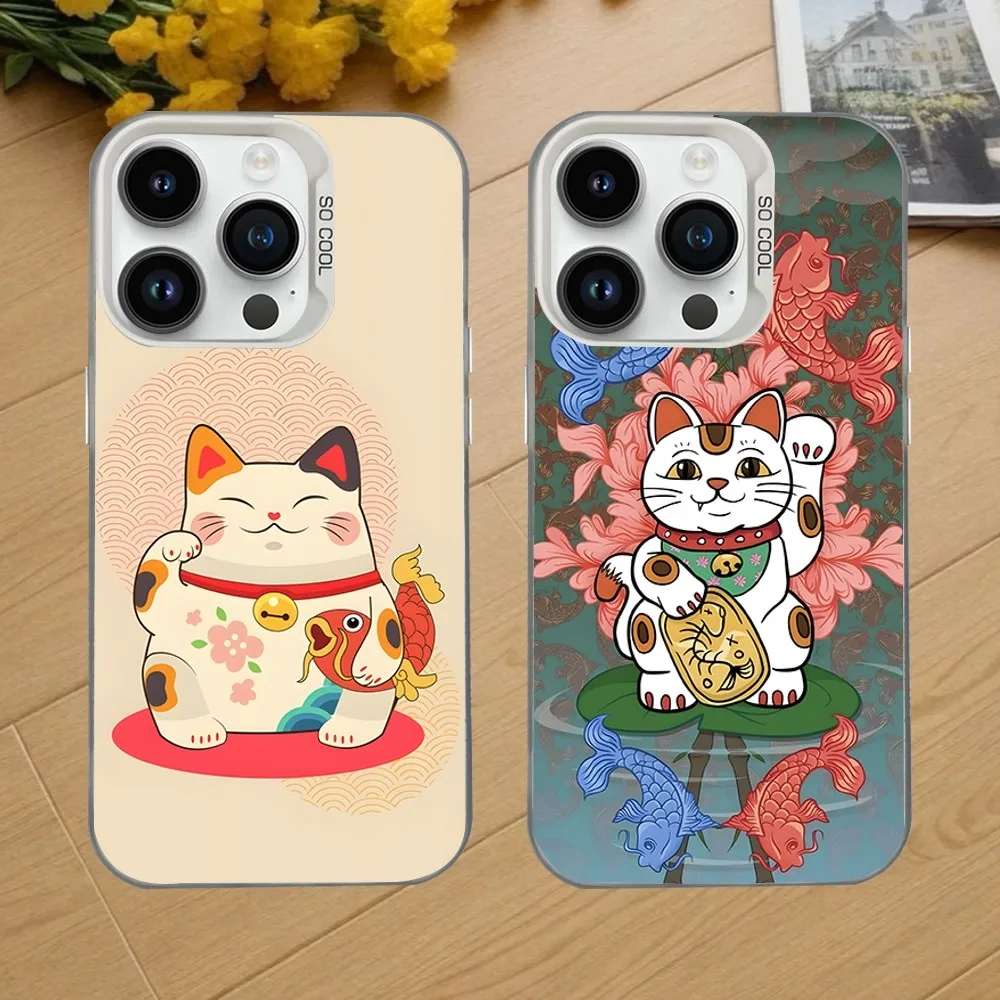 

Japan Lucky Cat Phone Case For iPhone 16,15,14,13,12,11,Mini,Pro,SE,MAX White Matte Shockproof Cover