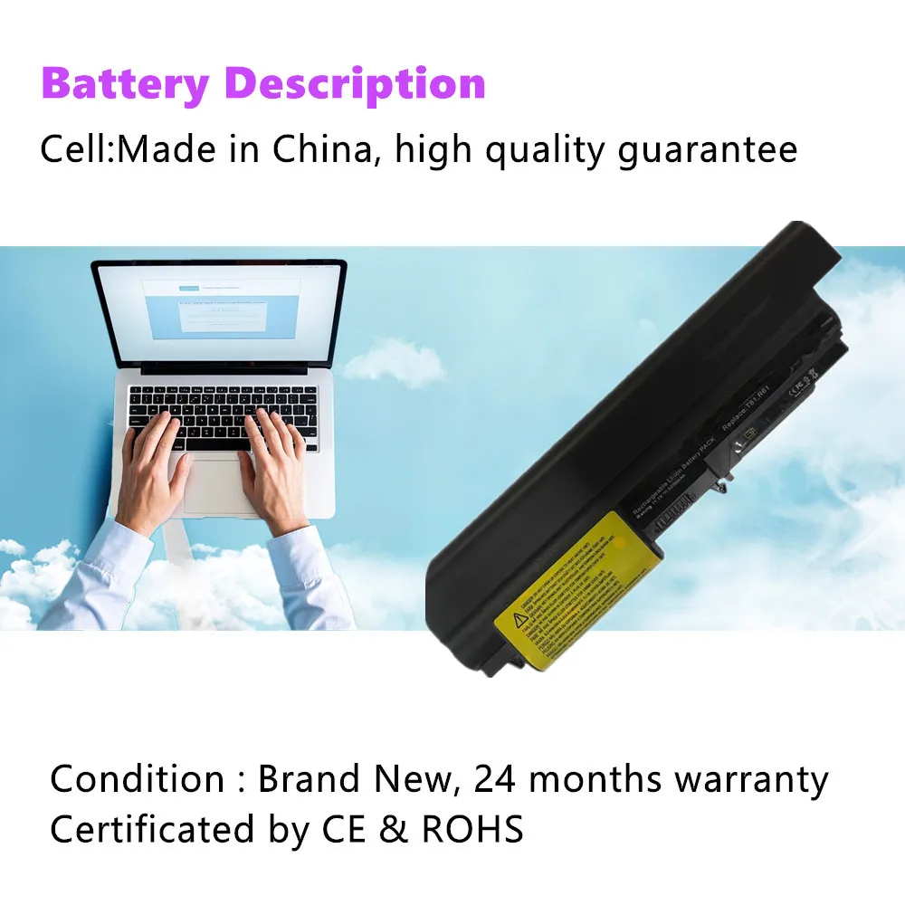 Laptop Battery for Lenovo ThinkPad R61 T61 R61i R61e R400 T400 Series(14-inch wide) 42T5225 42T5227 42T5262 42T5264 42T5229