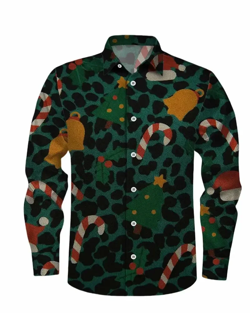 Kerstmode herenoverhemd met lange mouwen, casual en comfortabel overhemd met reversknopen en lange mouwen, kitten nieuwe herentop