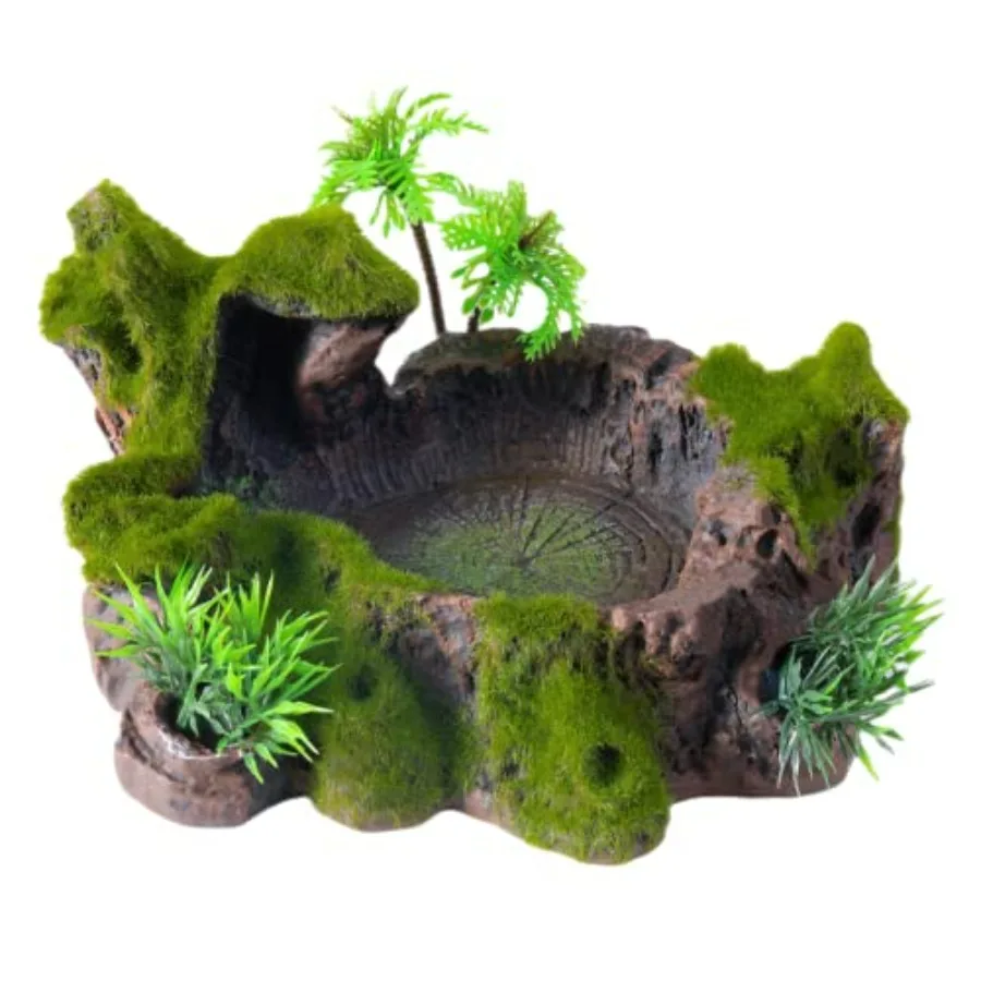 

Reptile Decor, Plastic Reptile Platform with Artificial Plants - Basking Habitat Decor for Lizard, Turtle, Frog, Snake