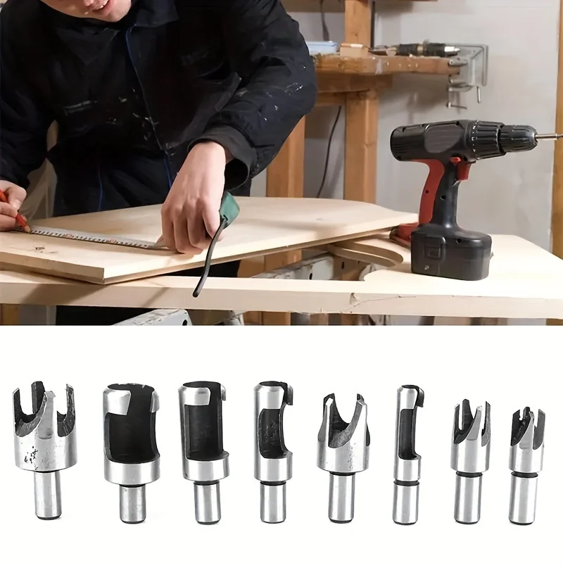 8-piece High Carbon Steel Wood Hole Plug Cutter Set - Perfect for Woodworking Hole Saw Cutting (1/4, 3/8,1/2, 5/8)