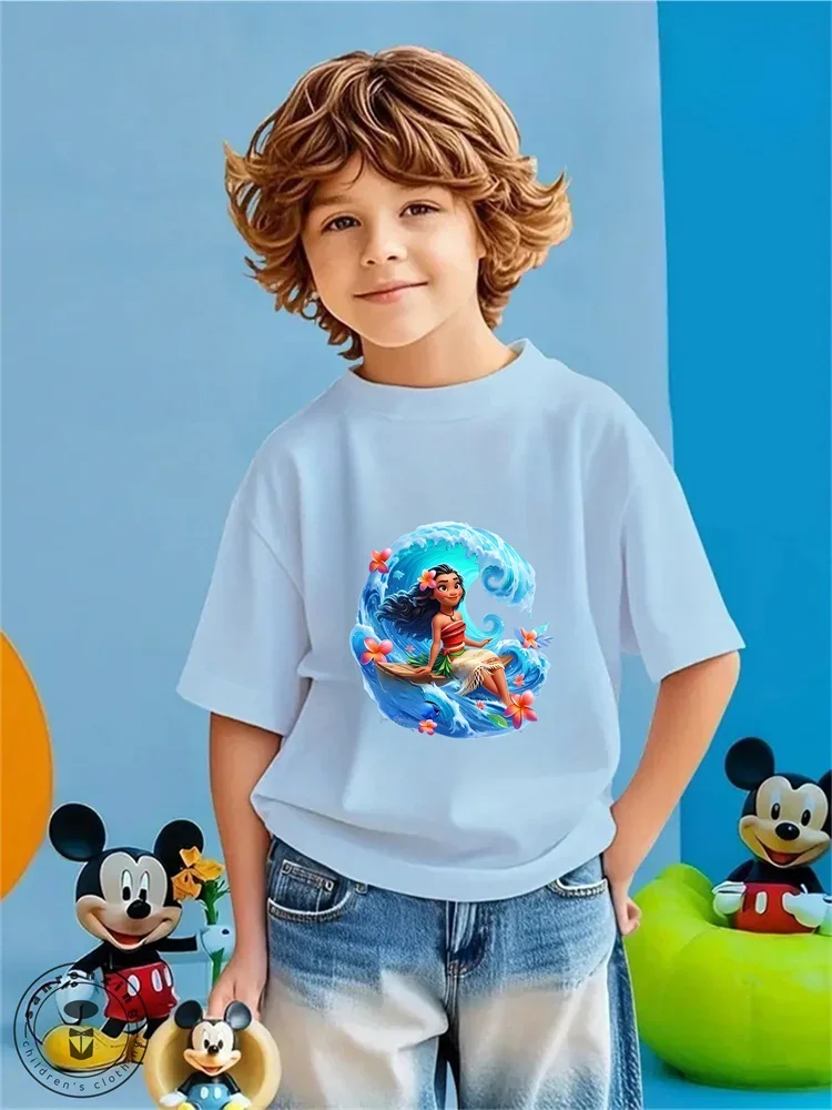 

Boys' and Girls' Summer Streetwear Disney Moana Prints on T-shirts Fashionably Cute Cartoon Prints Soft O-neck for Children