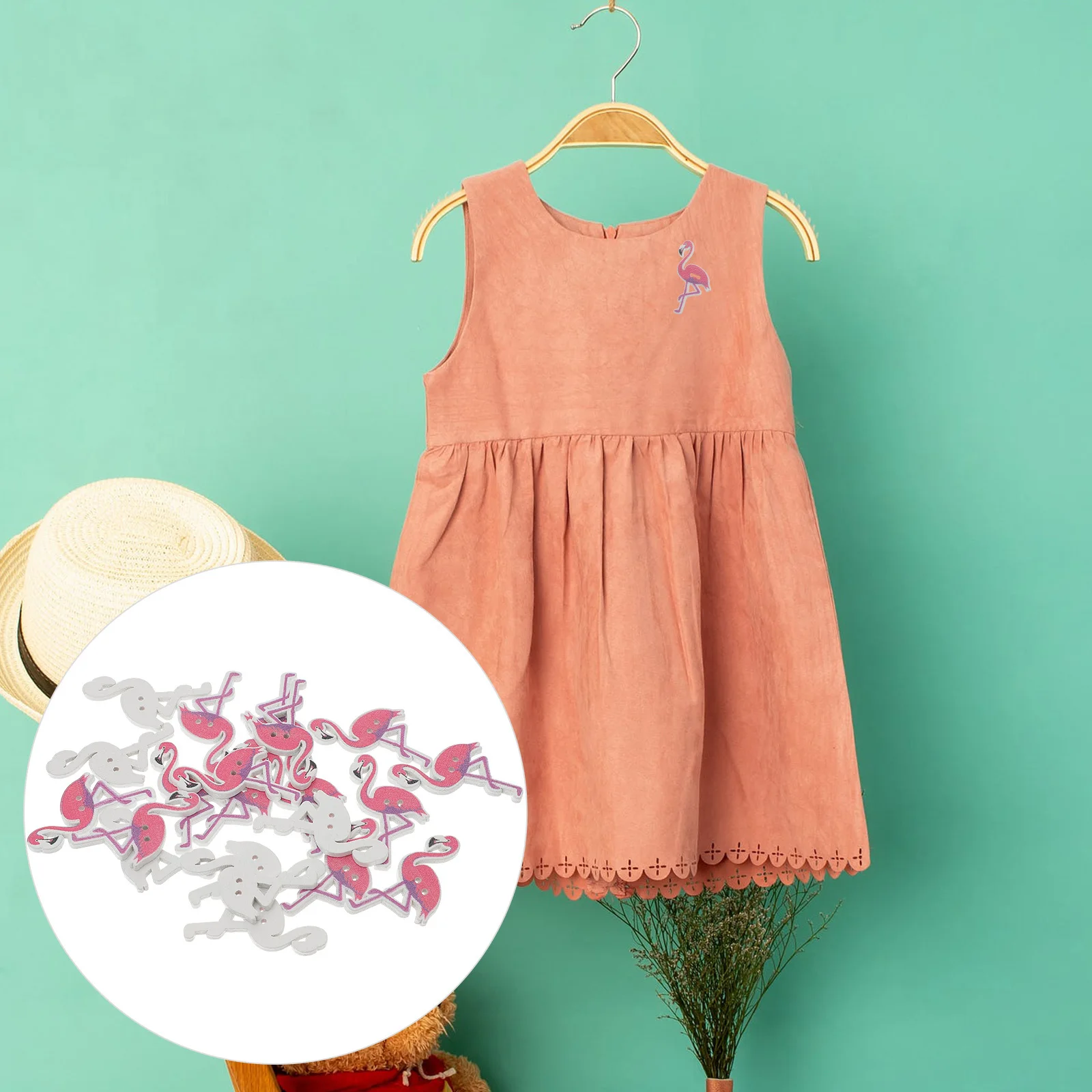 

50Pcs Nordic Wood Buttons Flamingo Pattern Decorative Sewing Buttons Cartoon Animal DIY Decoration Craft Scrapbooking