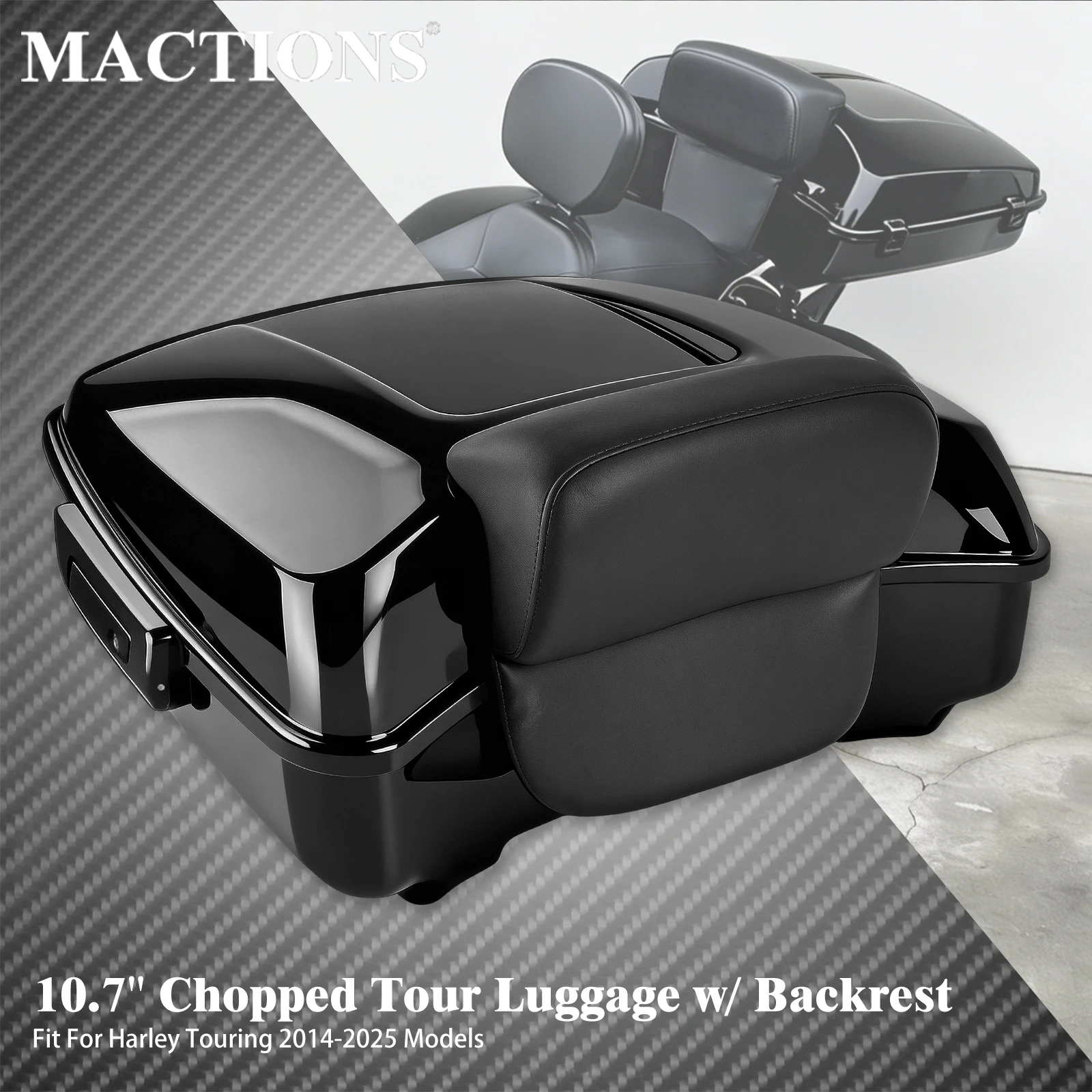 Motorrad 10,7-Zoll Chopped Tour-Gepäckkoffer mit Verriegelung und Rückenlehne, Heck-Topcase für Harley Touring Road King Electra Glide 2014-25