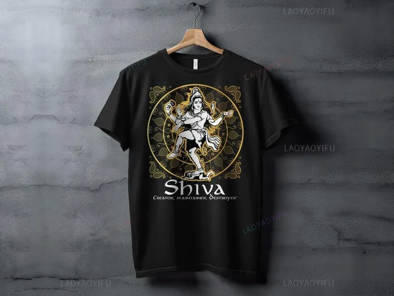 India Shiva Printed T-shirt Creator Maintainer Destroyer\' Hindu Gods Lord Shiva Woman Man Cotton T-Shirt Vintage Short-sleev