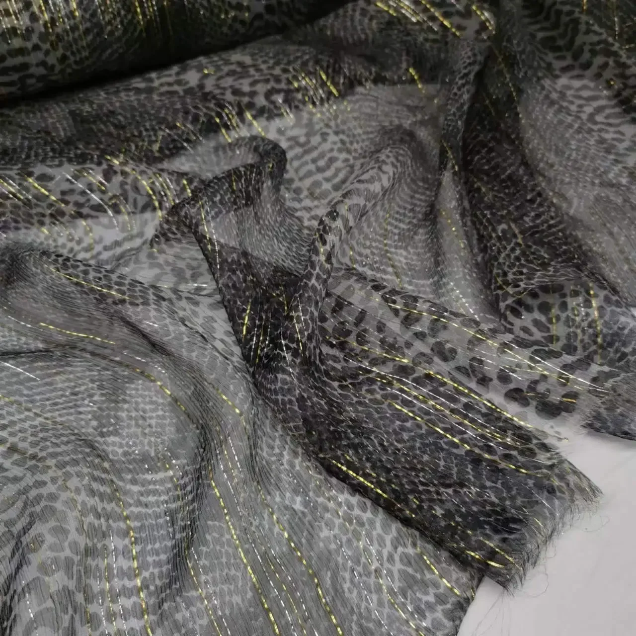 Silk Georgette Fabric Soft Snake Skin 6mm Metallic Jacquard Sexy Wild Dress Scarf Material