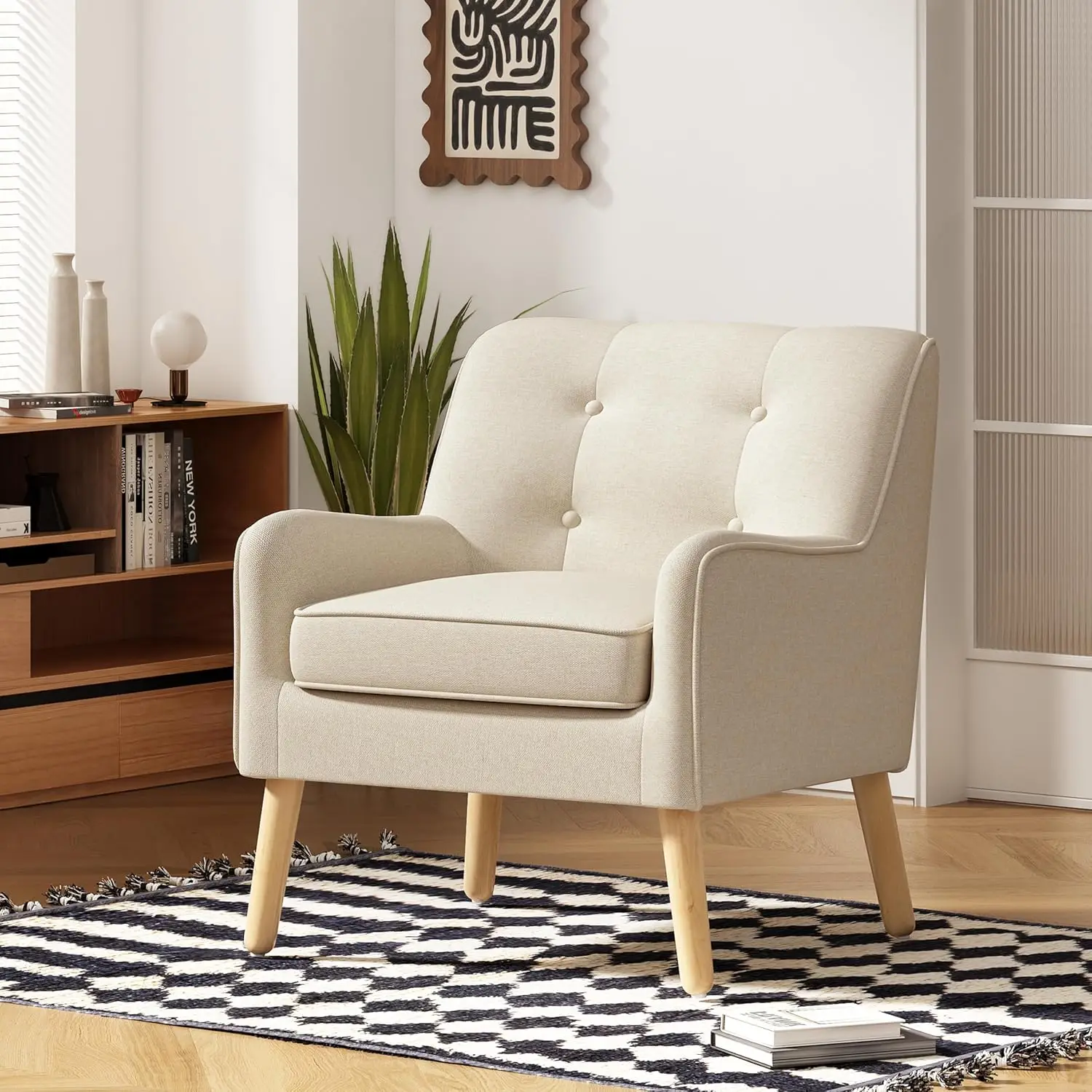 

Christopher Knight Home Felicity Mid-Century Modern Fabric Upholstered Accent Chair, Wooden Living Room Club Chair, Bedroom Comf