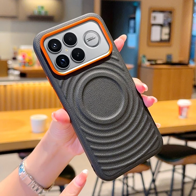 Pour Xiaomi POCO F8 Pro F8 Ultra étui dur vague PU magnétique sans fil charge couverture arrière de protection pour Redmi K90 Pro Max coque