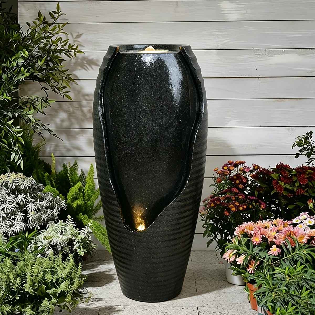 

US Stock Garden Freestanding Resin Waterfall Fountain Antique Jar Outdoor Water Fountain With Lights