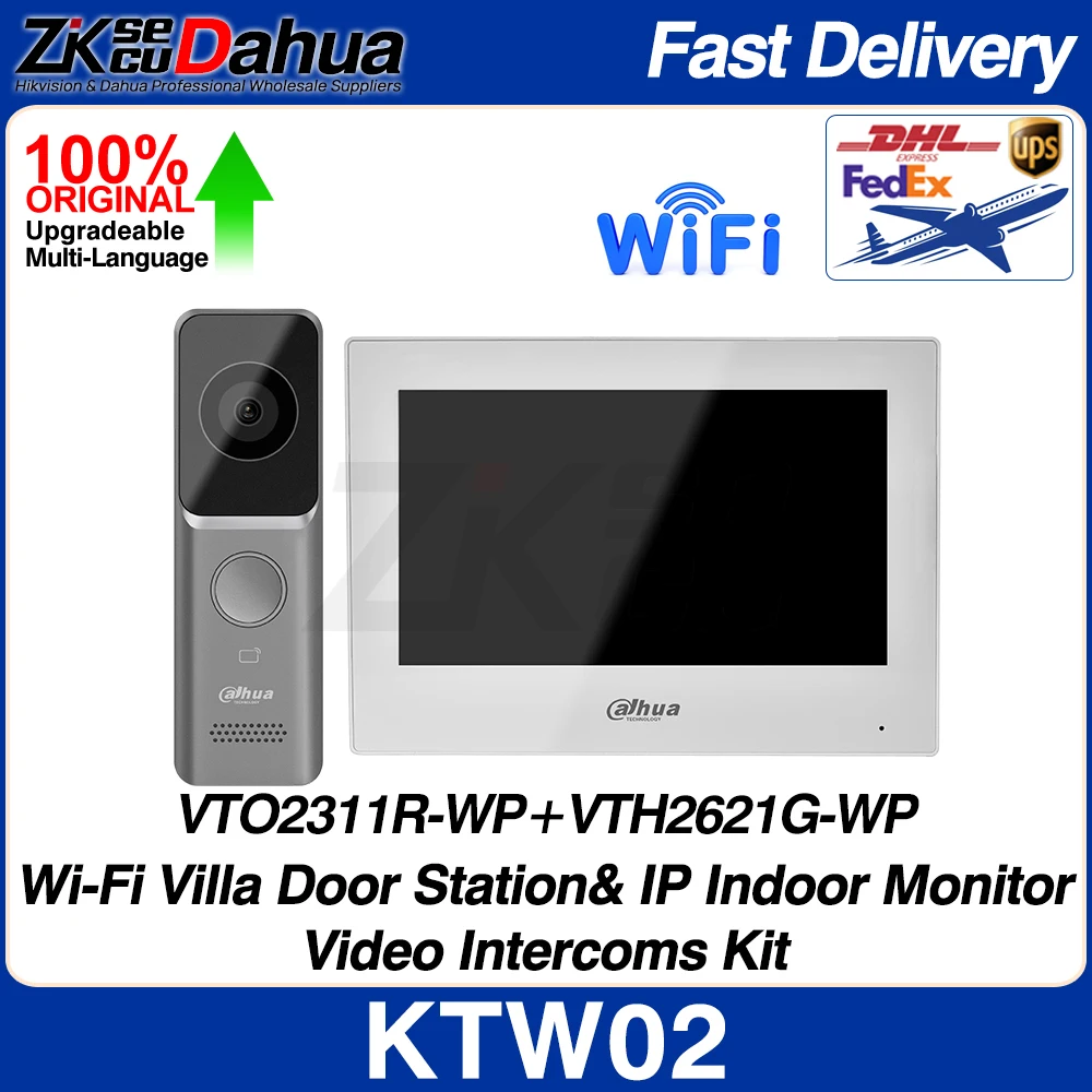 

Dahua Original KTW02 Wi-Fi IP Video Intercom Kit include Villa Door Station VTO2311R-WP & Indoor Monitor VTH2621G-WP