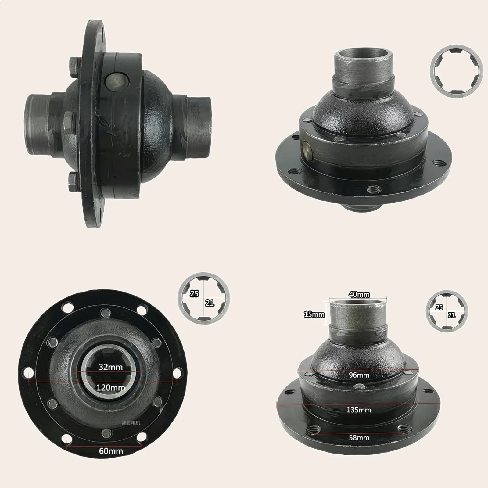 Electric Tricycle Chain Rear Axle Brushing Bag Assembly 6-Tooth Keyway Half-Shaft Differential Gear