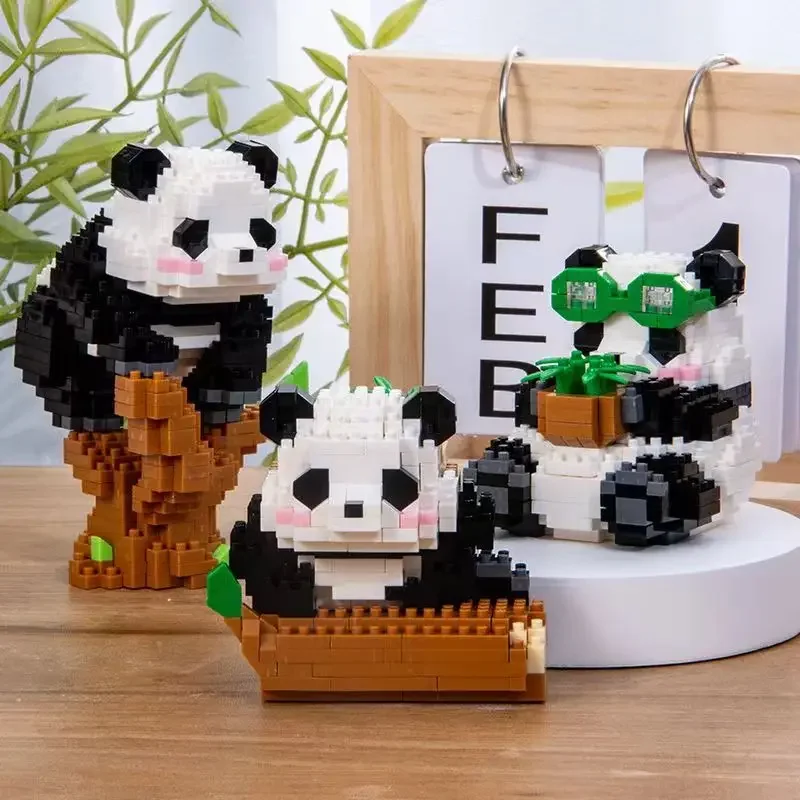 Creative Mini Cute Panda Micro Building Blocks 3D Diamond Model Animals Bricks DIY City Construction Toys for Children Kids Gift