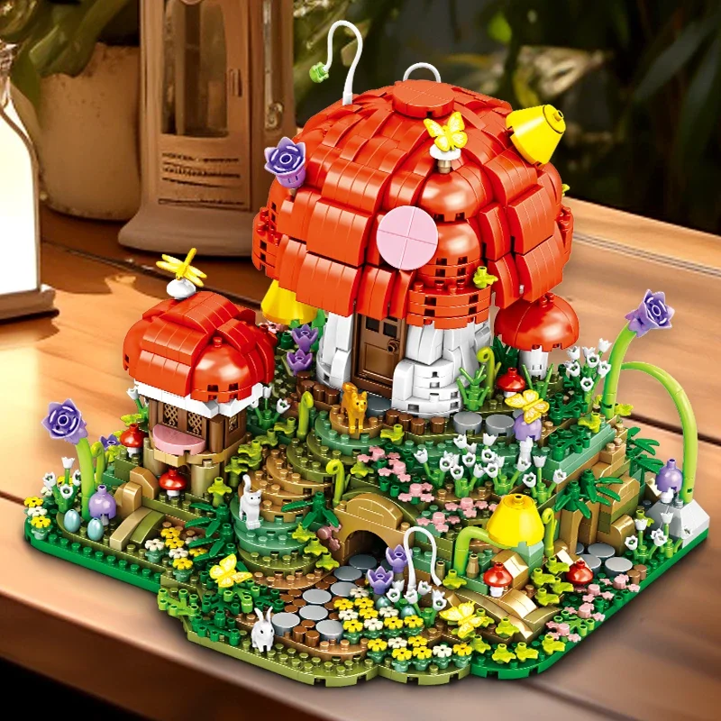 Creative Mushroom House Building Blocks MOC Model Kit Technical Assembly Educational Toy Gift for Kids Boys and Girls