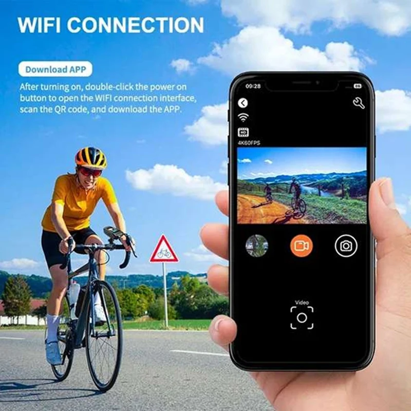 4K 60FPS Multifunctional Cycling Camera Rainproof 2.0 Inch IPS Screen Wifi Connection With LED Flashlight Bike Horn