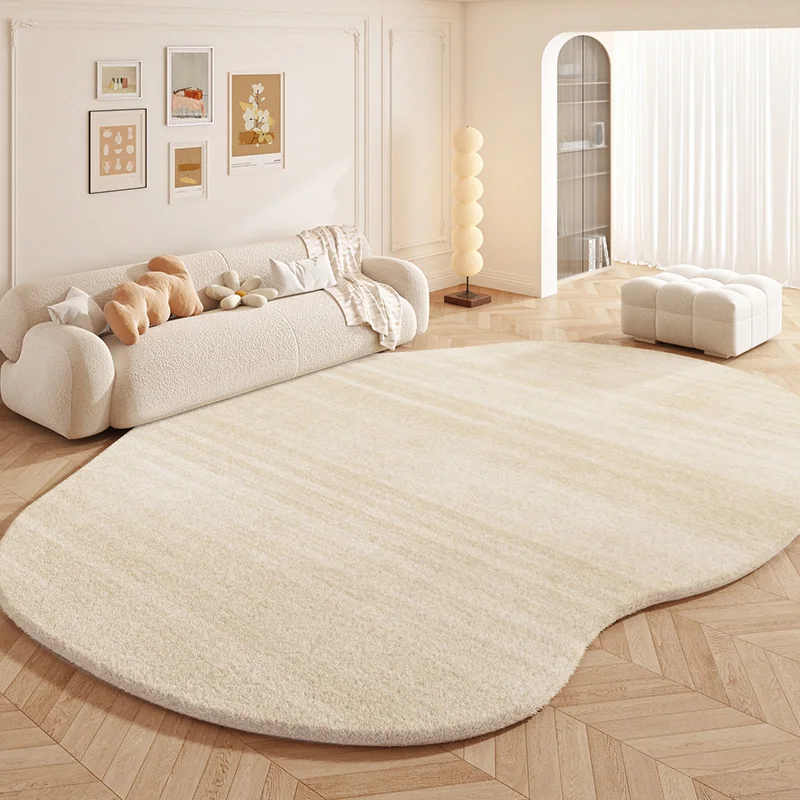 Alfombra de felpa estilo crema para decoración de sala de estar, alfombras de formas irregulares para dormitorio, alfombra suave y esponjosa para suelo de salón, alfombra gruesa para cabecera