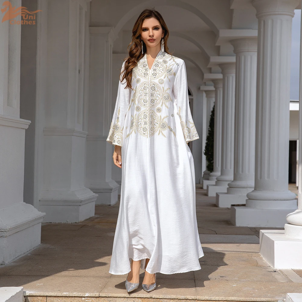 Uni Abaya 2024 Dubai Embroidery Sequins Long Dresses For Women Elegant Muslim Jalabiyat Turkish African Kaftan Clothing