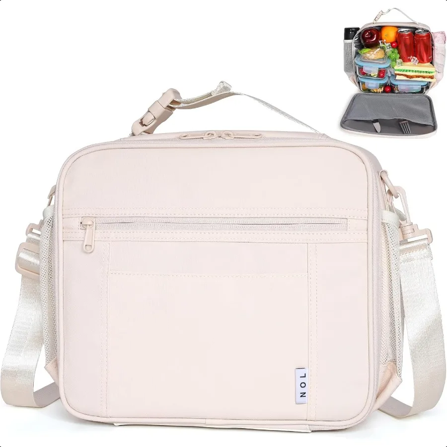 

NOL Lunch Bag 3+ Reusable Insulated Lunch Box with Zipper Closure Buckle Handle Adjustable Long Shoulder Strap EasyClean Waterp