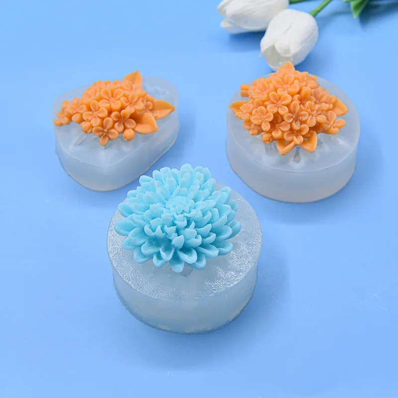 3D Lily Lilac Flower Silicone Candle Mold Chrysanthemum Soap Resin Plaster Mould Chocolate Cake Ice Making Set Mother‘s Day Gift