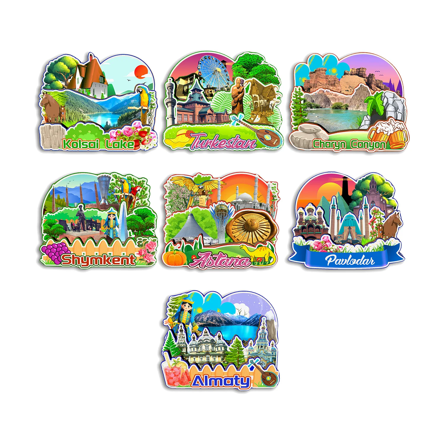 Almaty Astana Pavlodar Shymkent Charyn Canyon Turkestan Kolsai Lake Kazachstan Магнит на холодильник Путешествия Сувенир Подарок Ручная работа