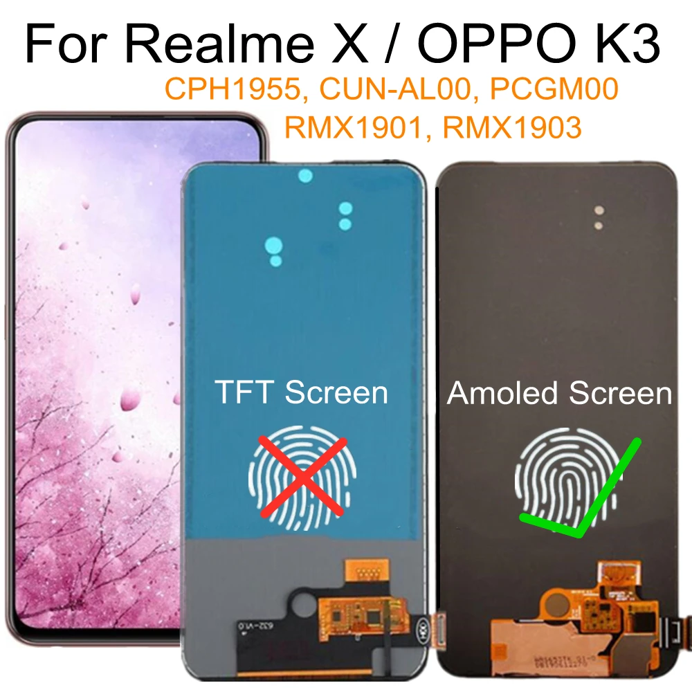 6.53  For OPPO Realme X RMX1901 RMX1903 LCD Display Touch Screen Assembly Replacement For OPPO K3 CPH1955 LCD