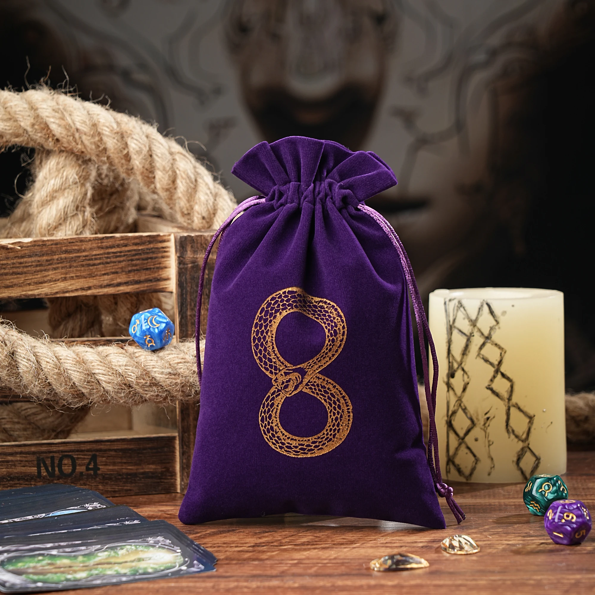 1pcs Velvet Snake Tarot Storage Bag Board Game Cards Embroidery Drawstring Package Witchcraft Supplies for Altar Tarot Pouch