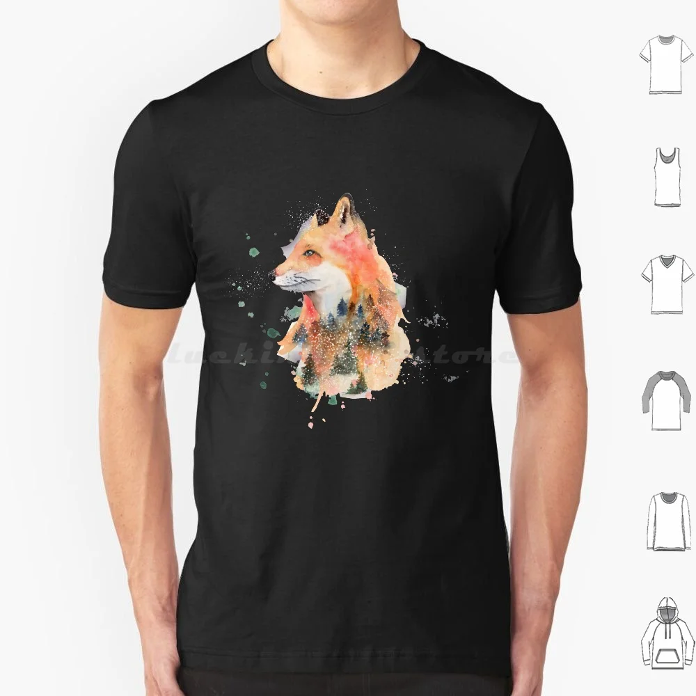 Cute Fox With Forest Watercolour Design T Shirt Men Women Kids 6Xl Forest Fox Animal Nature Cute Wild Trees Woods Green Orange