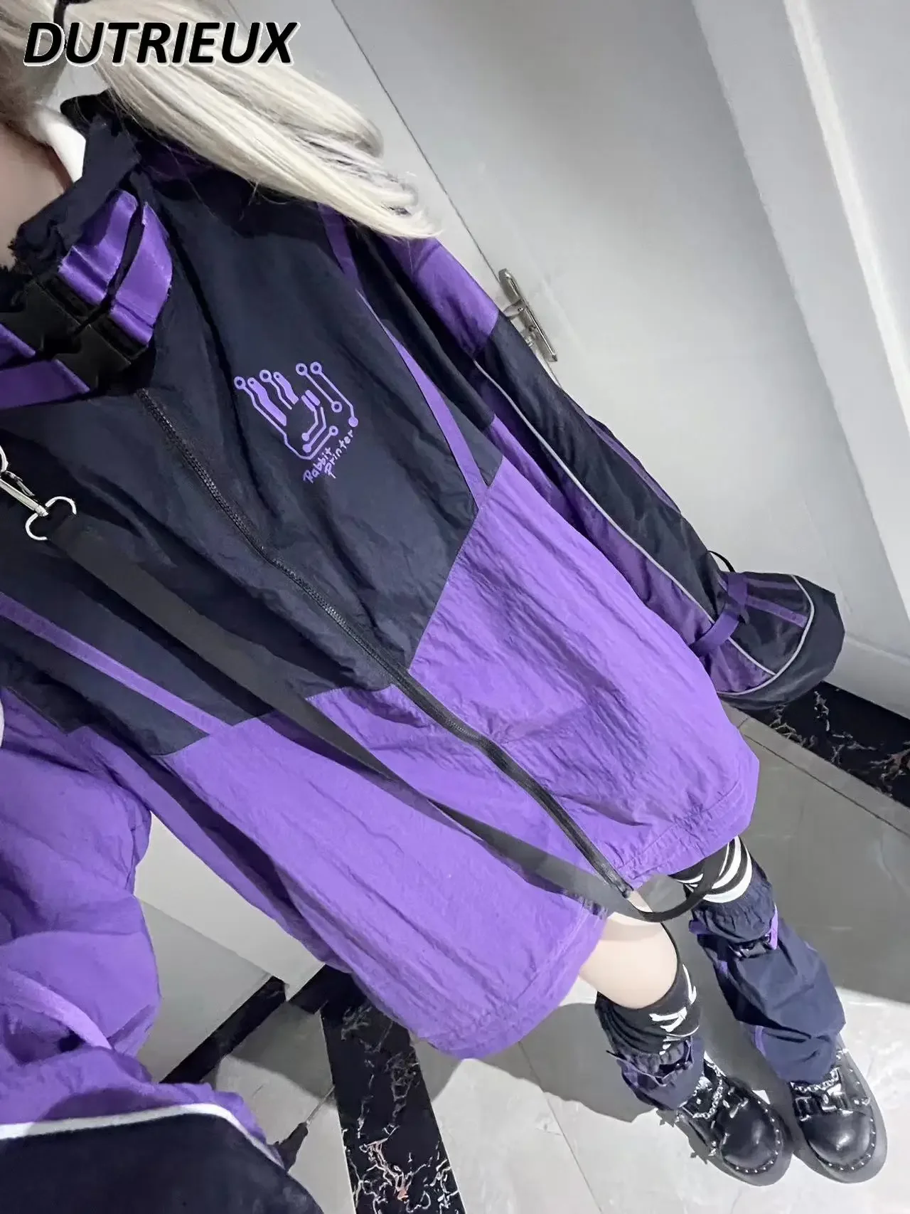 Autumn Original Mine Series Mass-Produced Sports Shell Jacket Japanese Black Purple Stitching Long Sleeve Loose Zip Coat