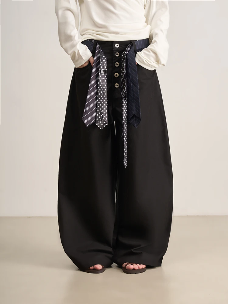 

Bla Knife Pleated Pants Women's Casual Trousers Harajuku Sle l Waist Cotton 6% Other 39% Arc-aped Tailoring