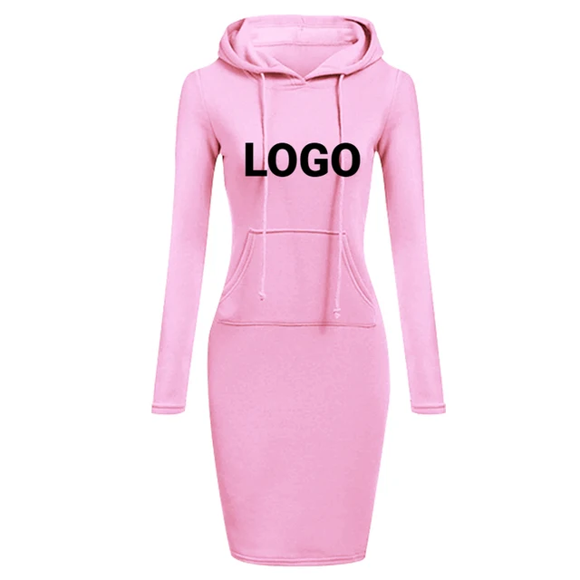 

Custom LOGO Women Hoodies Dress Brand Printed Long Sleeve Spring Autumn Casual Hooded Jumper Pockets Slim DIY Female Dress S-2XL