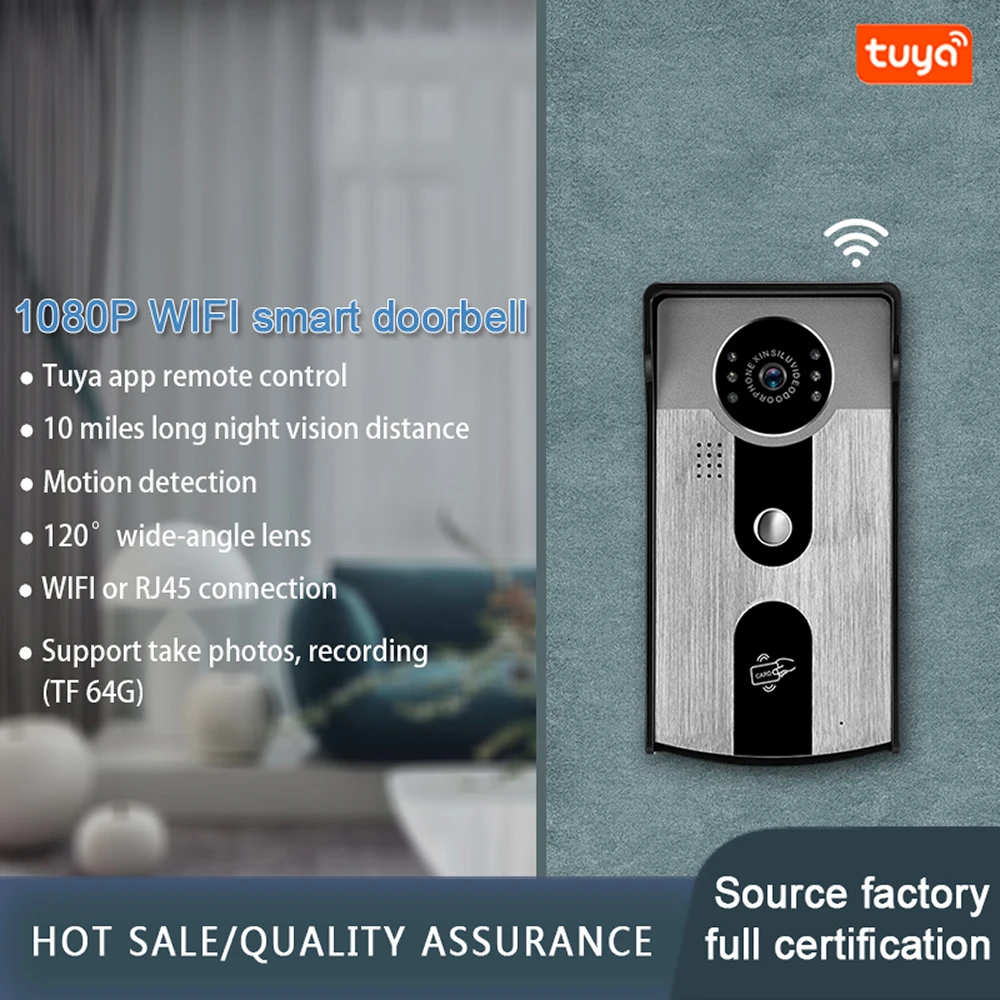 tuya outdoor Wifi Visual Interphone Camera 1080P Smart Video Doorbell With Inductive Card Phone Wireless APP Unlock