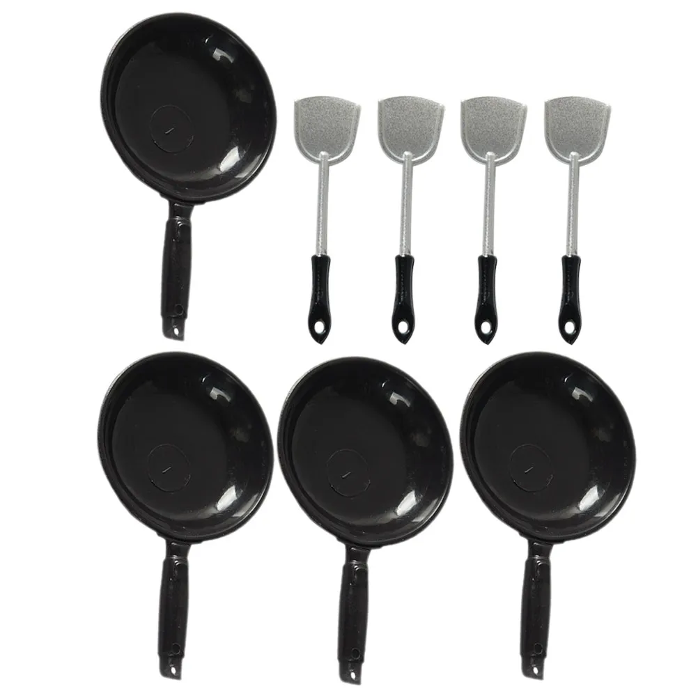 

4Sets Miniature Skillet Pan Spatula Plastic Kitchen Accessories Mini House Decor Photography Prop Miniature Cookware Decoration