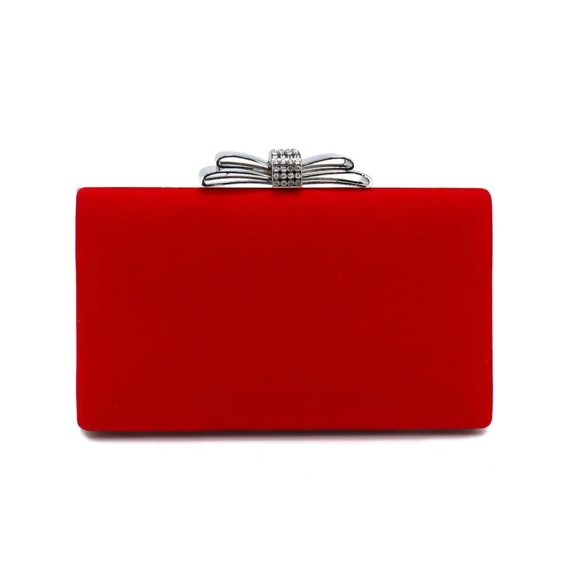 

New in Velvet Diamond Bow Buckle Evening Bags Women's Classic Wedding Party Guest Handbag Elegant Mother's Square Clutch Purse
