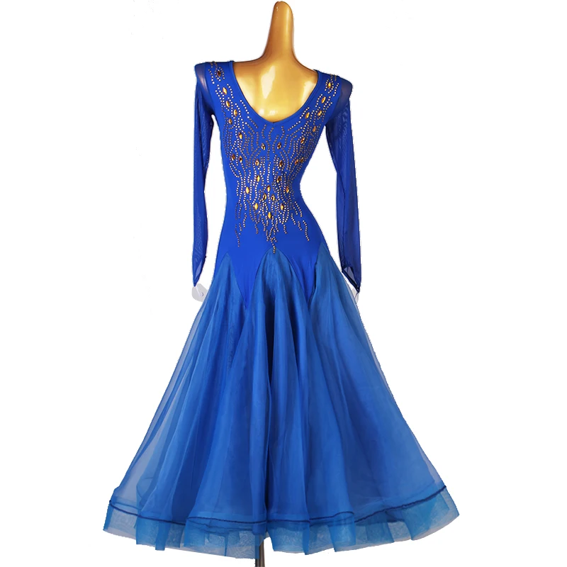 Lady's Advanced Ballroom Competition Dance Dress New Design Waltz Dancing Skirt Royal Blue Standard Ballroom Dance Dresses