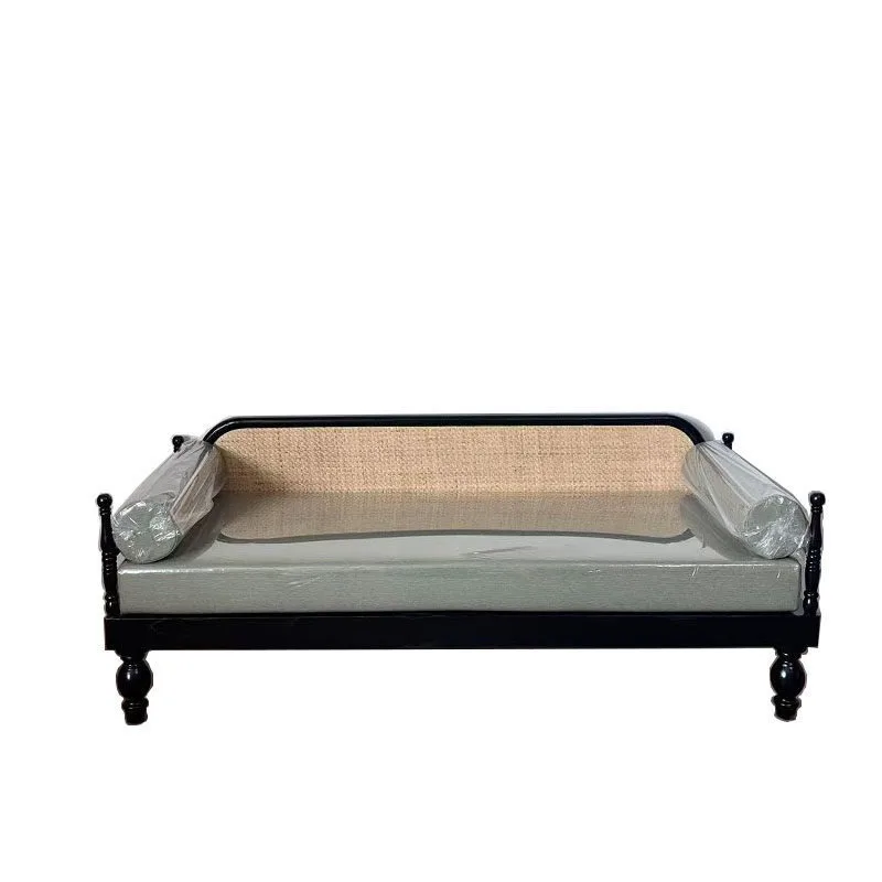 Simple modern living room sofa, rattan double solid wood metal frame casual black sofa, bench bench