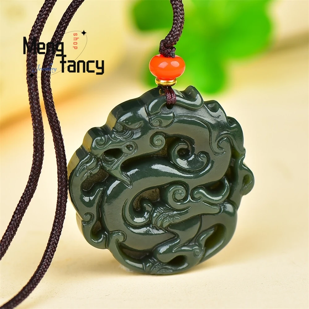 Natural Hetian Jade Green Jade Pendant Men And Women Models Exquisite Dragon Jade Stone Pendant Exquisite Gift For Men And Women