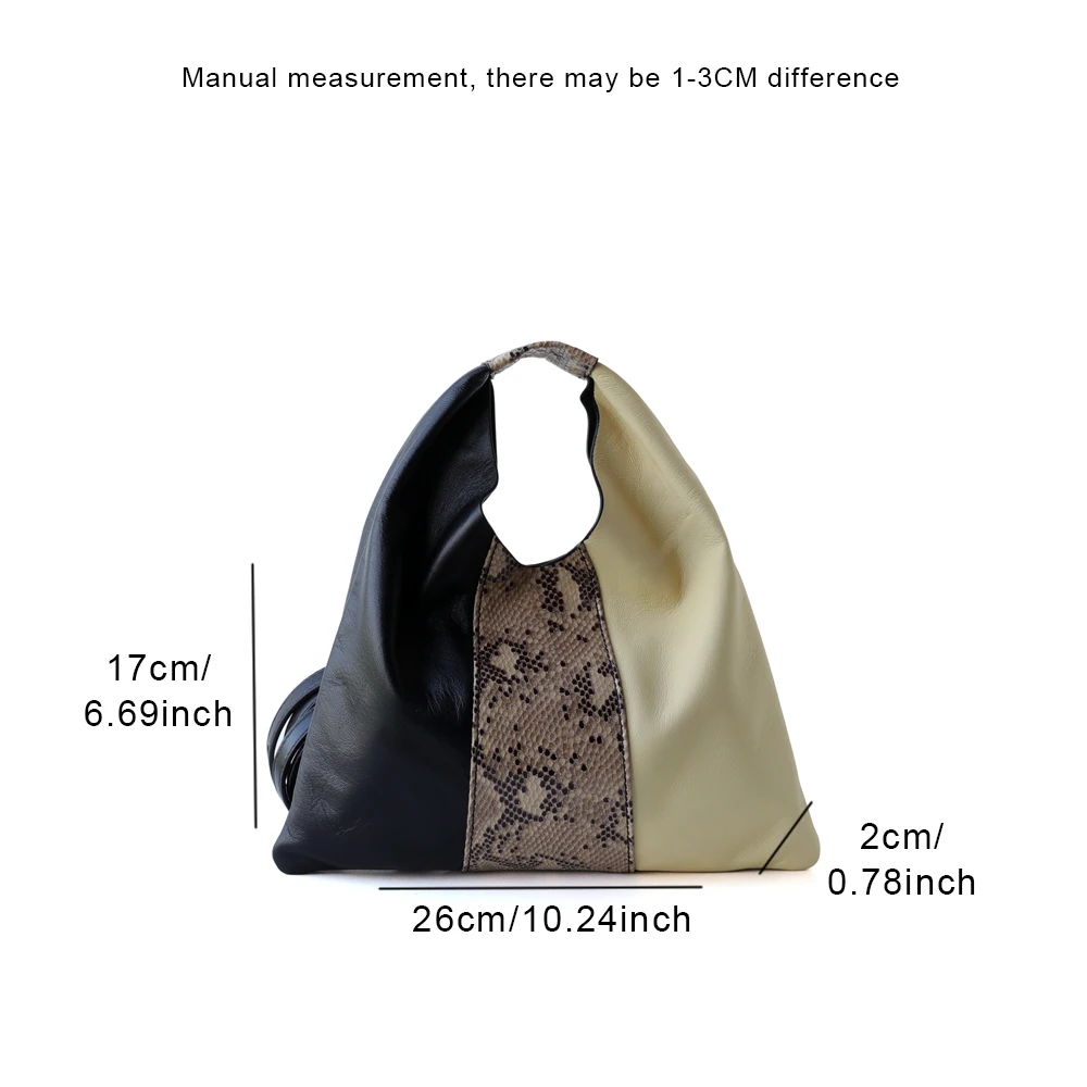 Unique Design Goatskin Bag Triangular Shape Snake Print Contrast Color Handheld Purse Simple Stylish Crossbody Tote woman bag