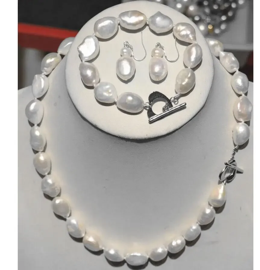 

Fashion jewelry Hot sell charming 9-11 mm white baroque pearl necklace Bracelet Earring 18"7.8" fashion jewelry