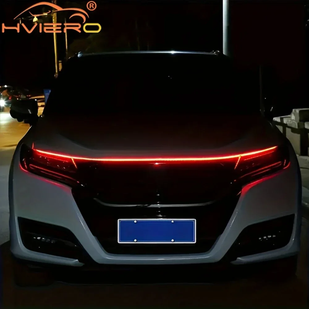 Lampu LED mobil 59in 12V Hood Lamping mulai pemindaian Universal fleksibel Auto dekoratif atmosfer dinamis aksesoris bohlam