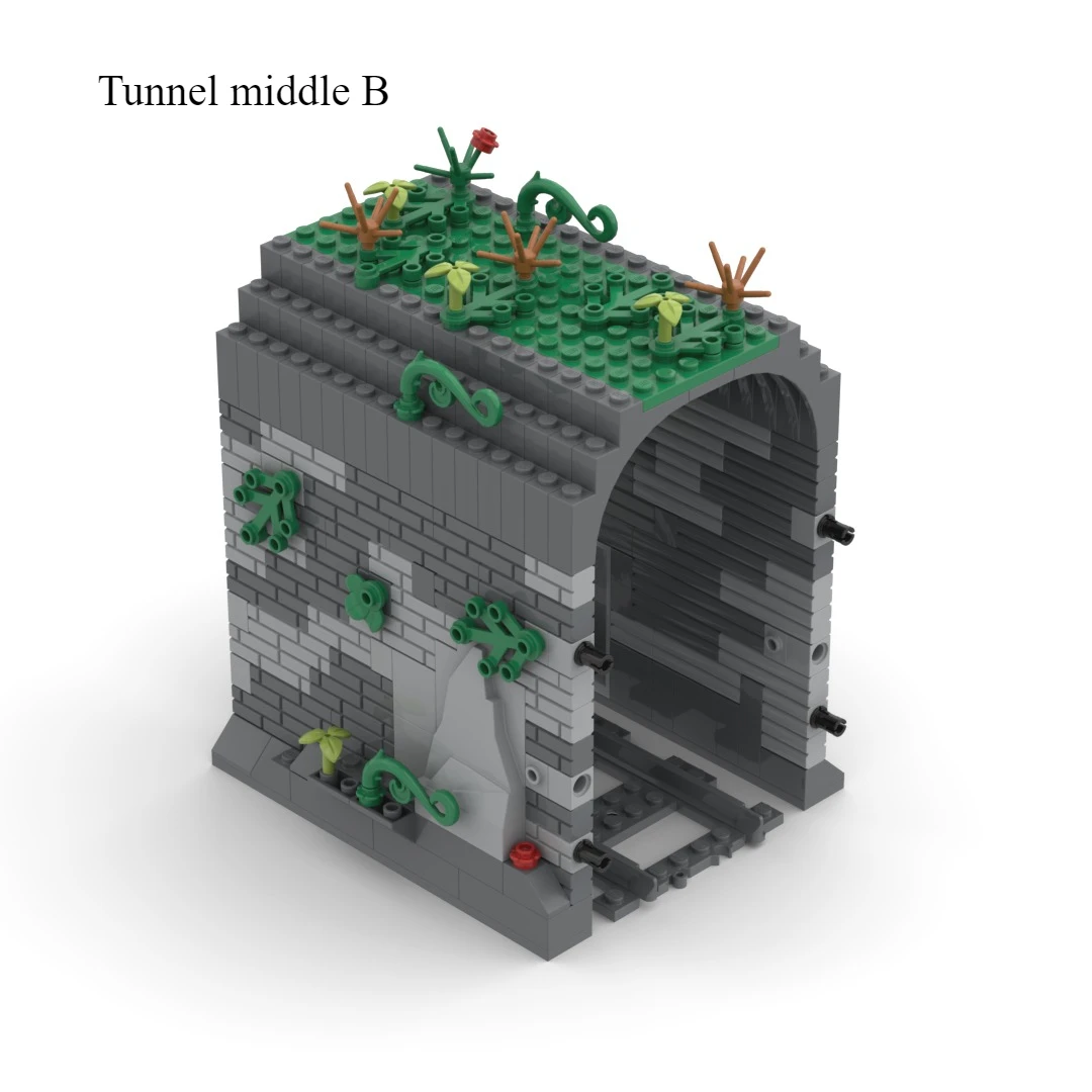 Creative Building Blocks MOC City Train Tunnel Entrance and Exit Simulation Rockery Cave Education Bricks Toy Gifts