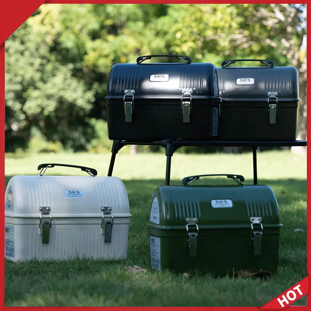 

Ланч-бокс с ручкой и защелкой, винтажный металлический контейнер для еды, 9,5 л, для офиса, пикника, походов, пляжа