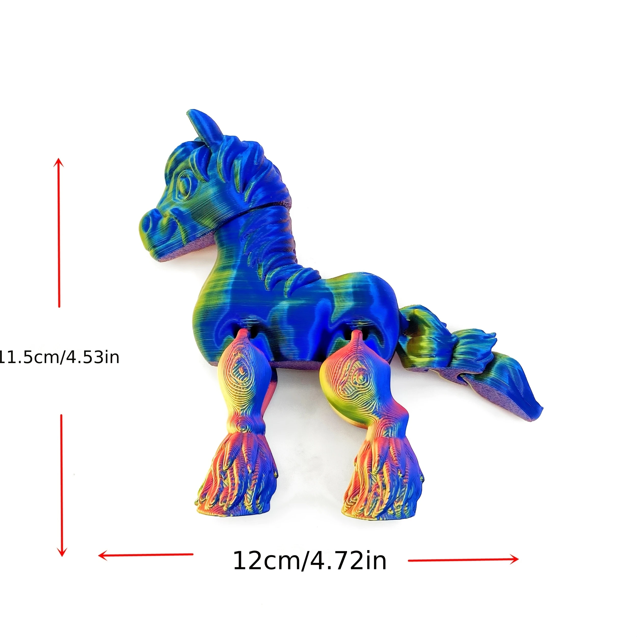 3D printed small mane horse statue, Christmas creative artwork multi-color gradient small mane horse home decoration statue