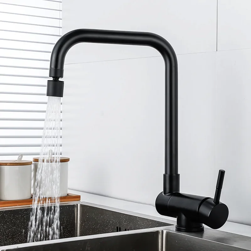 Matte Black Gold Inner Window Folding Kitchen Faucet 360 Degree Rotation Two Mode Lead Free Bathroom Cold and Hot Mixer Sink Tap view 3