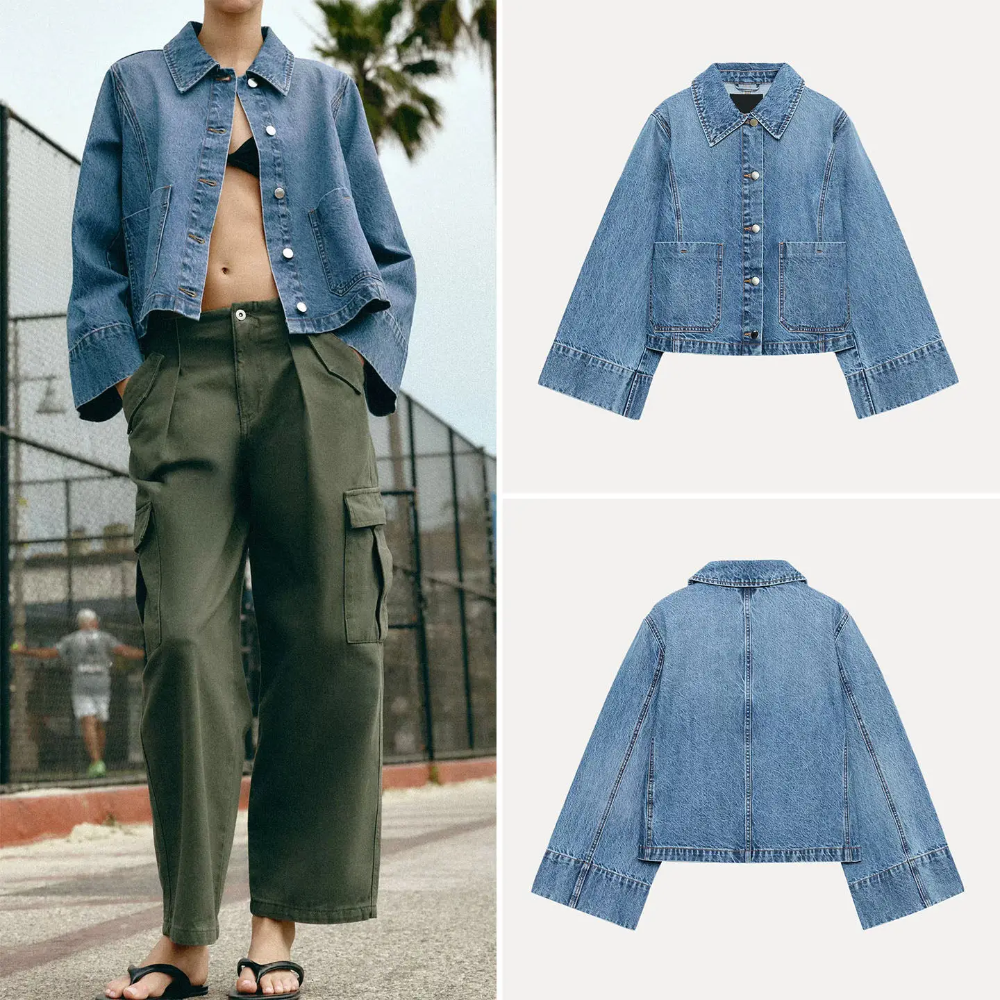 Women's Summer 2026 New Long Sleeve Collared Short Denim Jacket Outerwear Standard Fit Commute Style Single Piece Button Closure