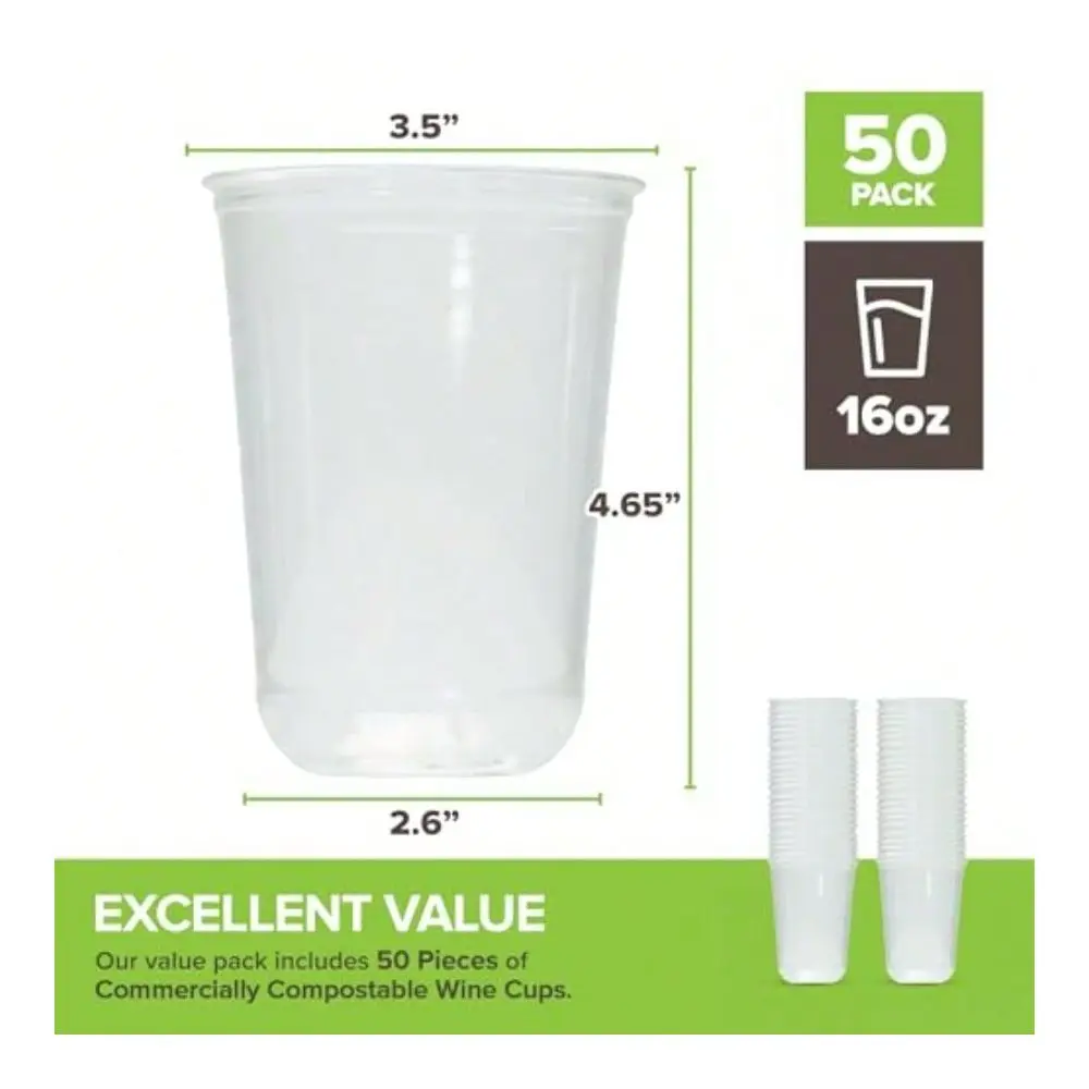 Disposable Cocktail Cups 50 Pack Commercially Compostable Cold Cups Iced Coffee Cups Round Plastic Cups PLA Cups For Cocktails