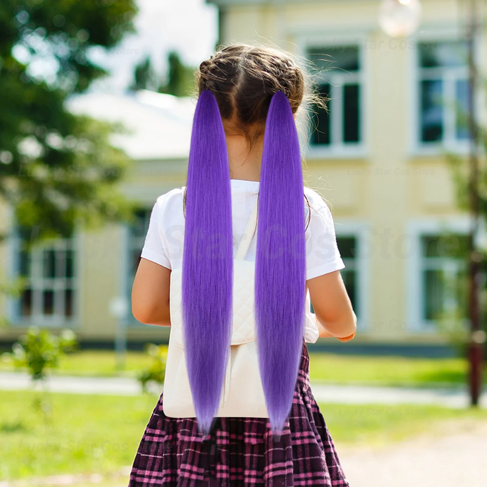

2pcs Double Ponytail Purple Wig Girl Cosplay Props Ponytail Extension Colored Ponytail For Girls Dark Purple Hair Accessories