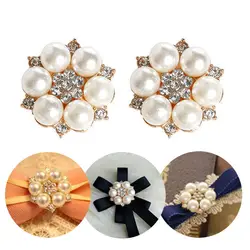 10pcs/set Flower Rhinestones Buttons Pearl button wedding decoration Diy Alloy  Cryustal Bow Accessories