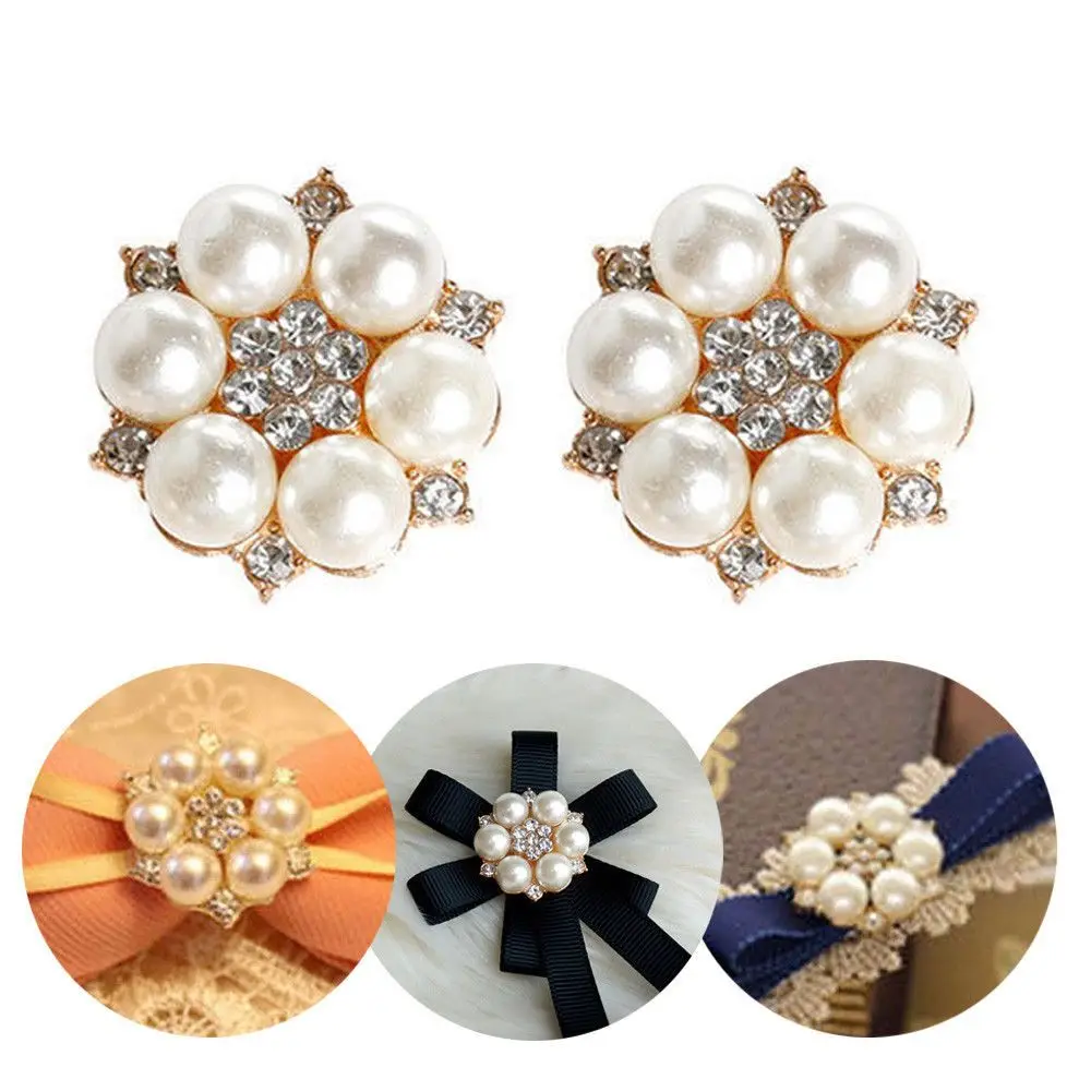 10 sztuk / zestaw Kwiatowe cyrkonie Guziki Perłowy guzik Dekoracja ślubna Diy Alloy Cryustal Bow Akcesoria